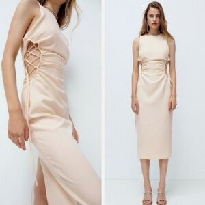 Zara Ivory Cutout Midi Dress